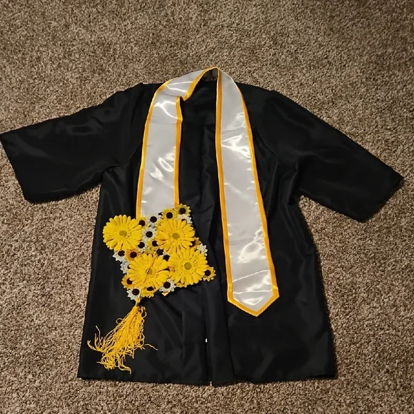 Jostens Elegant Black Graduation Gown with Yellow Accents - Picture 1 of 3